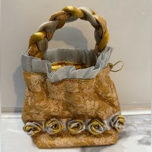Silver and gold rose evening bucket bag handbag